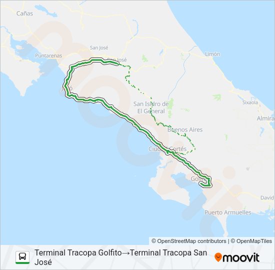 Mapa de SAN JOSÉ - GOLFITO de autobús