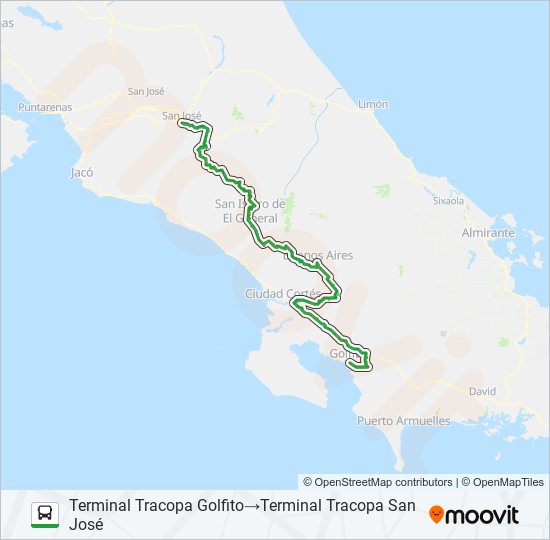Mapa de SAN JOSÉ - GOLFITO de autobús