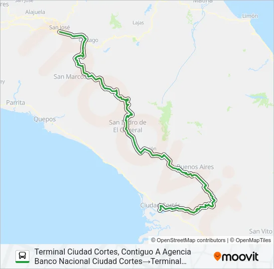 SAN JOSÉ - CIUDAD CORTÉS Bus Line Map