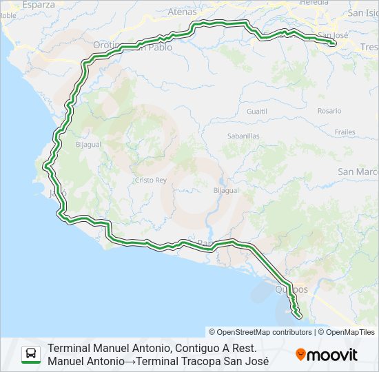 Mapa de SAN JOSÉ - MANUEL ANTONIO de autobús