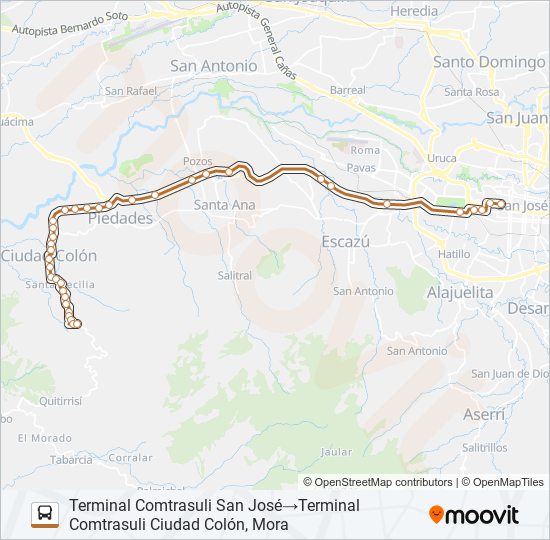 Mapa de SAN JOSÉ - CIUDAD COLON de autobús