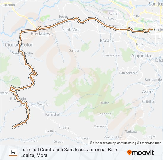 Mapa de SAN JOSÉ - PIEDRA BLANCA de autobús