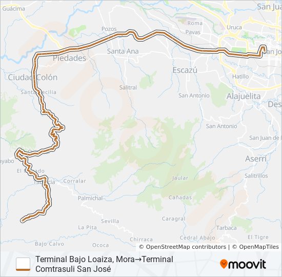 Mapa de SAN JOSÉ - PIEDRA BLANCA de autobús
