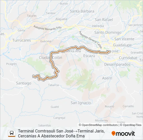 SAN JOSÉ - JARIS PURISCAL Bus Line Map