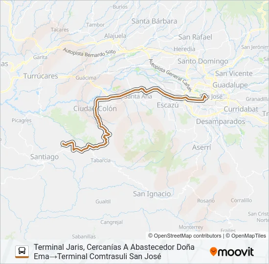SAN JOSÉ - JARIS PURISCAL Bus Line Map