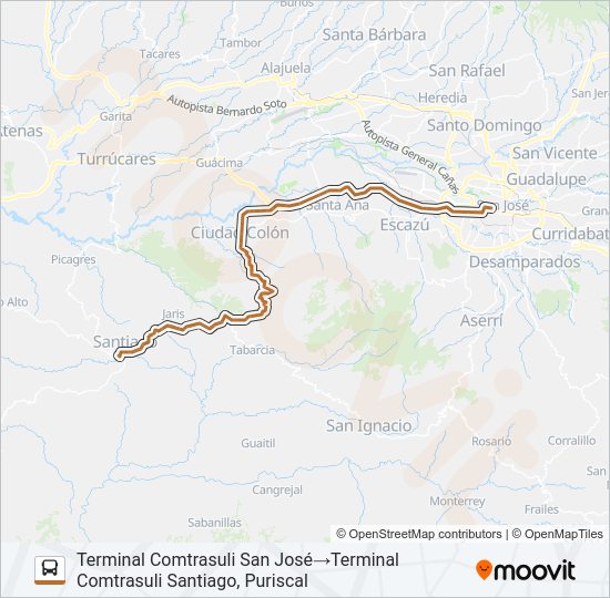 Mapa de SAN JOSÉ - SANTIAGO PURISCAL de autobús