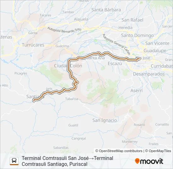 SAN JOSÉ - SANTIAGO PURISCAL Bus Line Map