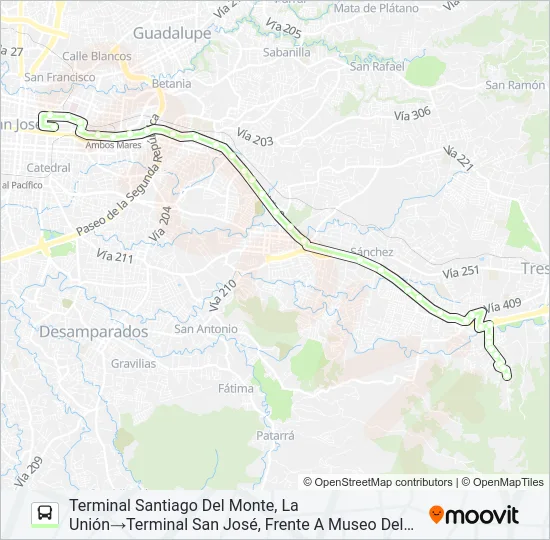 SAN JOSÉ - SANTIAGO DEL MONTE Bus Line Map