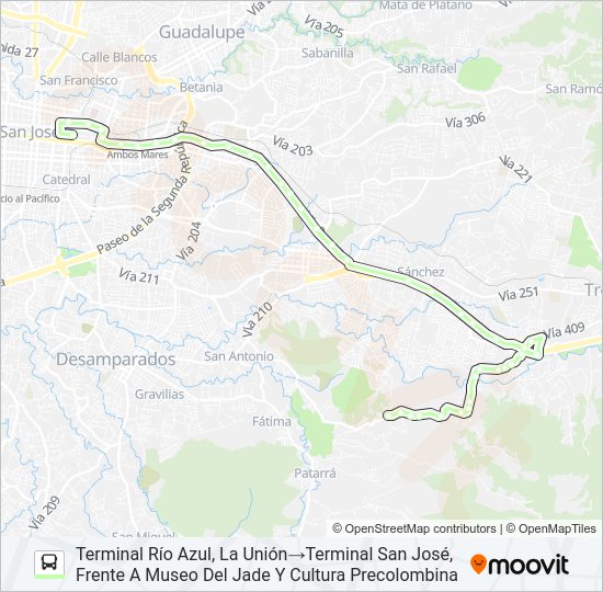 Mapa de SAN JOSÉ - CALLE MESÉN - QUEBRADAS de autobús