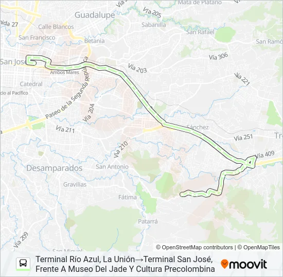 SAN JOSÉ - CALLE MESÉN - QUEBRADAS Bus Line Map