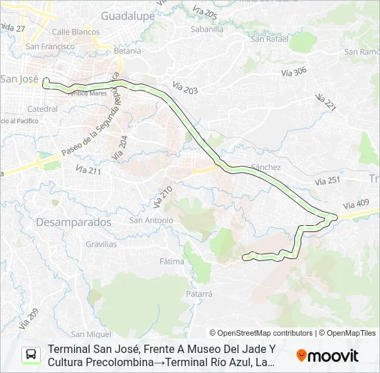 SAN JOSÉ - CALLE MESÉN - QUEBRADAS Bus Line Map