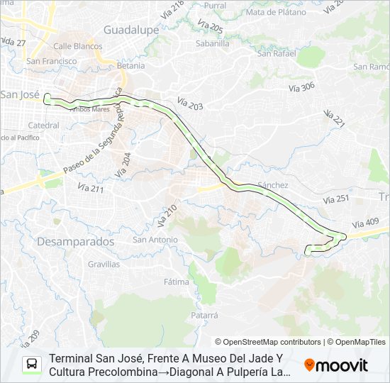 Mapa de SAN JOSÉ - CALLE MESÉN - QUEBRADAS de autobús