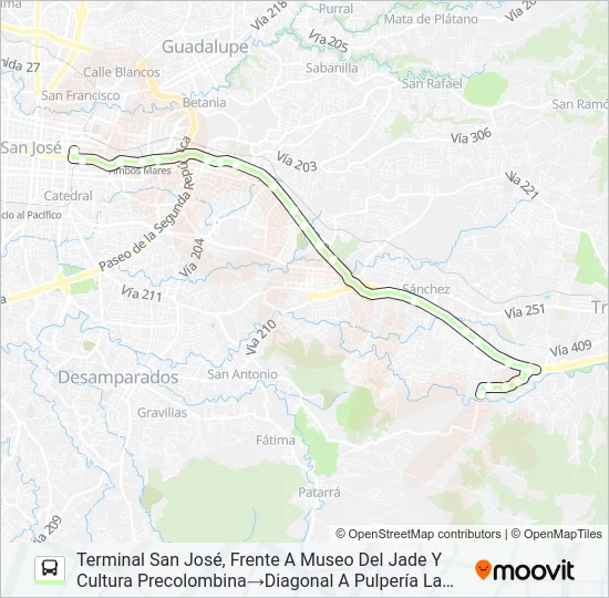 SAN JOSÉ - CALLE MESÉN - QUEBRADAS Bus Line Map
