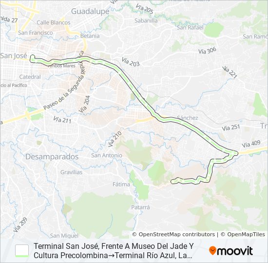 SAN JOSÉ - CALLE MESÉN - QUEBRADAS bus Line Map