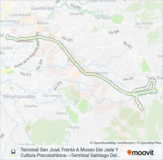 SAN JOSÉ - TRES RÍOS - SANTIAGO DEL MONTE Bus Line Map