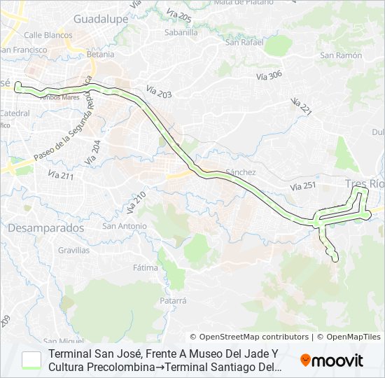 SAN JOSÉ - TRES RÍOS - SANTIAGO DEL MONTE bus Line Map