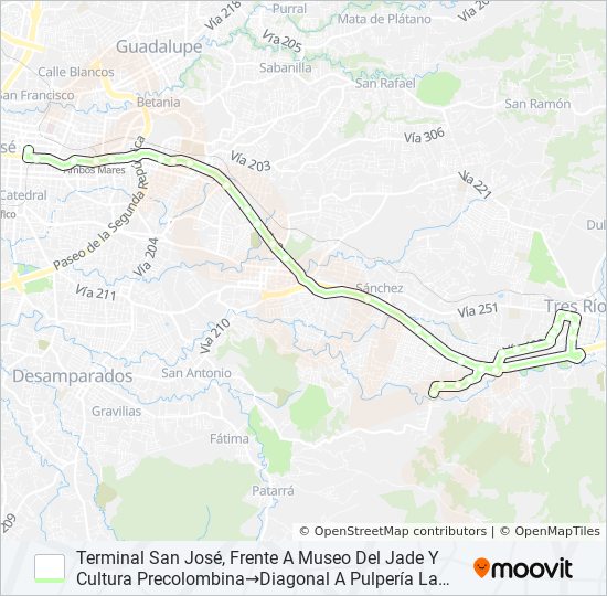 Mapa de SAN JOSÉ - TRES RÍOS - CALLE MESÉN - QUEBRADAS de autobús