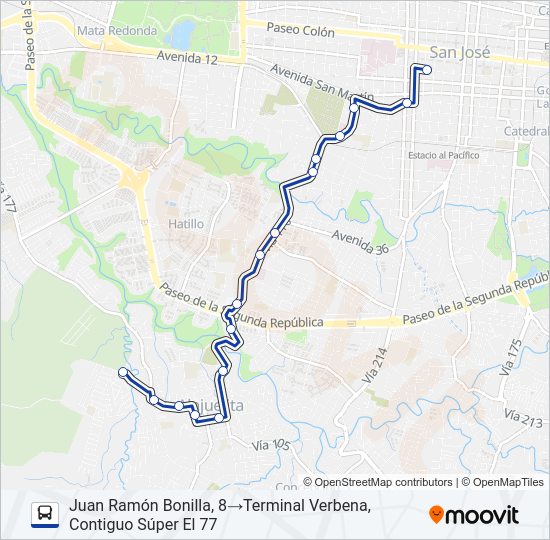Mapa de SAN JOSÉ - ALAJUELITA - VERBENA de autobús