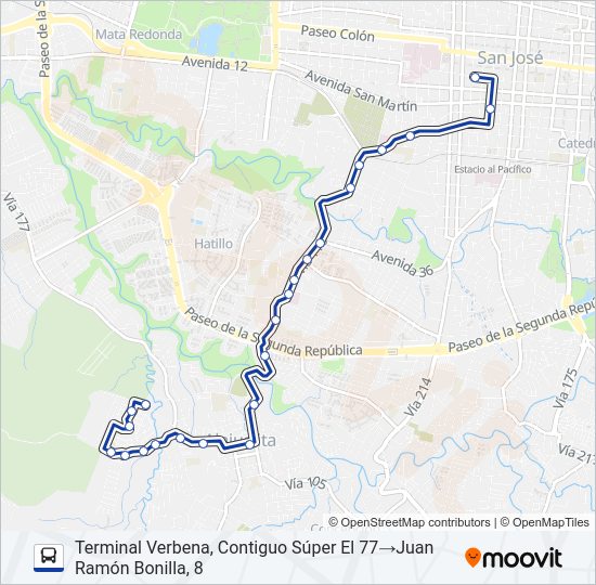 Mapa de SAN JOSÉ - ALAJUELITA - VERBENA de autobús