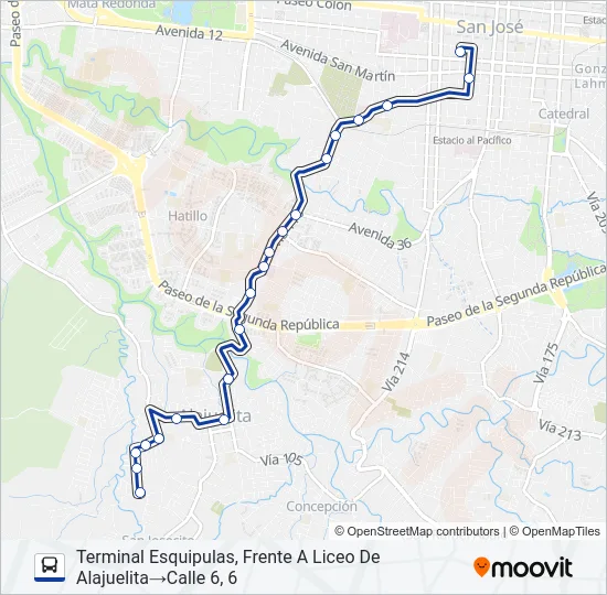 SAN JOSÉ - ALAJUELITA - GERANIOS Bus Line Map