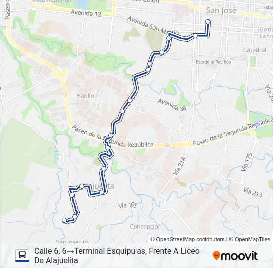 SAN JOSÉ - ALAJUELITA - GERANIOS Bus Line Map