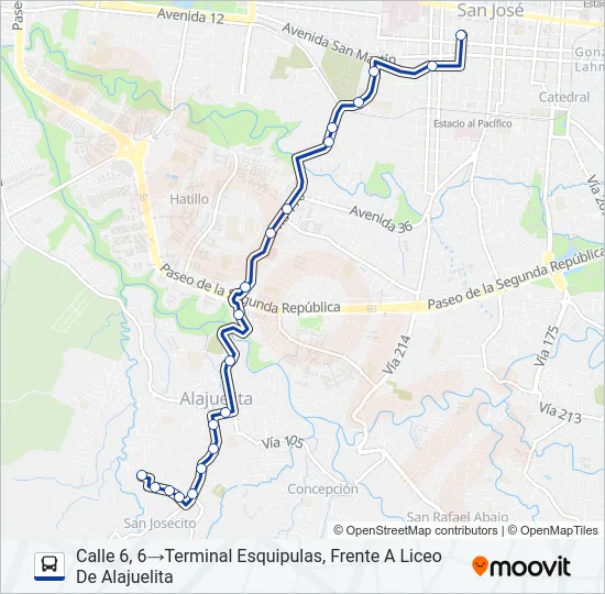 SAN JOSÉ - ALAJUELITA - ESQUIPULAS Bus Line Map