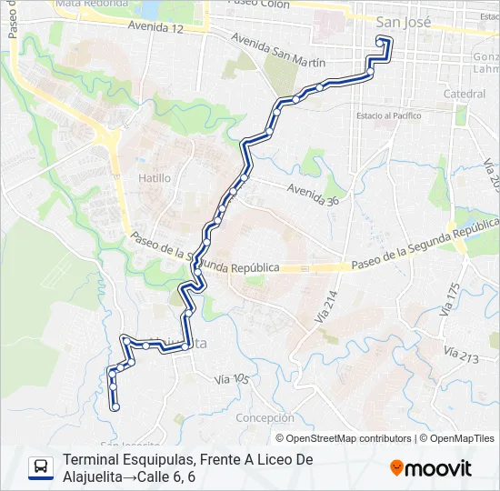 SAN JOSÉ - ALAJUELITA - ESQUIPULAS Bus Line Map