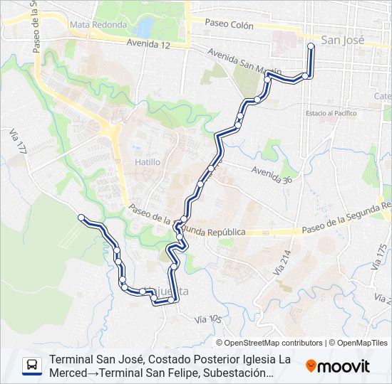 SAN JOSÉ - ALAJUELITA - SAN FELIPE Bus Line Map