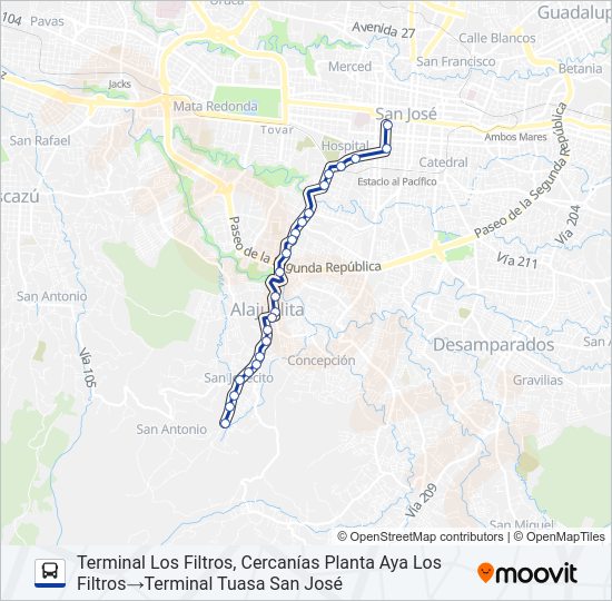 Mapa de SAN JOSÉ - ALAJUELITA - LOS FILTROS de autobús