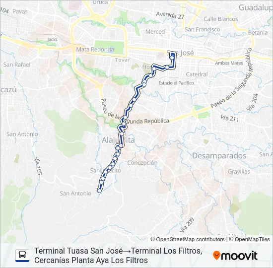 SAN JOSÉ - ALAJUELITA - LOS FILTROS Bus Line Map