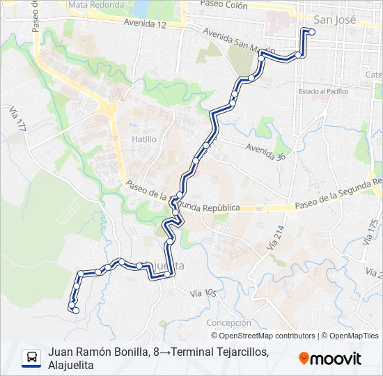 Mapa de SAN JOSÉ - ALAJUELITA - TEJARCILLOS de autobús