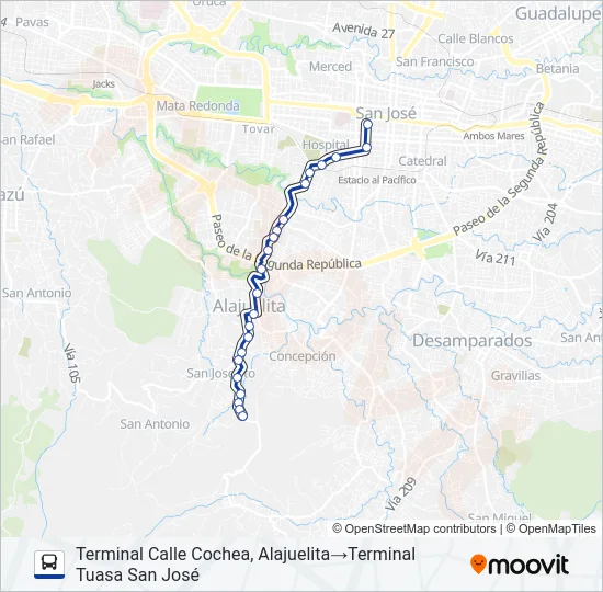 SAN JOSÉ - ALAJUELITA - CALLE COCHEA Bus Line Map