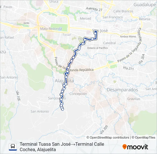 SAN JOSÉ - ALAJUELITA - CALLE COCHEA Bus Line Map