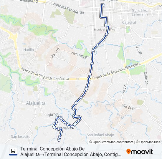 SAN JOSÉ - CONCEPCIÓN ABAJO ALAJUELITA Bus Line Map