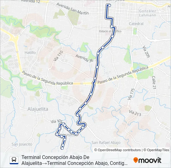 SAN JOSÉ - CONCEPCIÓN ABAJO ALAJUELITA Bus Line Map