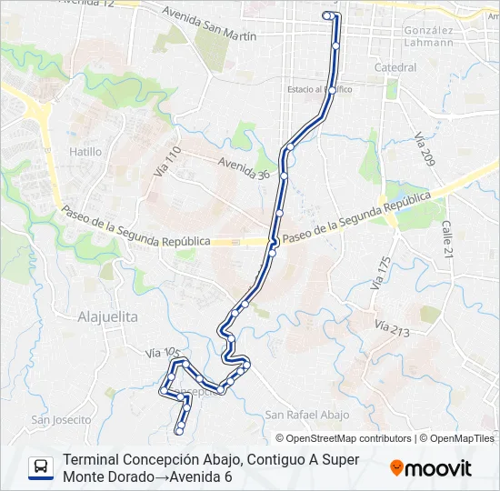SAN JOSÉ - CONCEPCIÓN ABAJO ALAJUELITA Bus Line Map