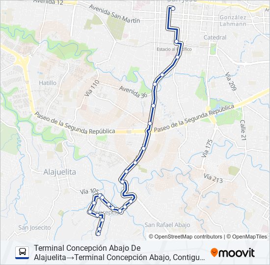 Mapa de SAN JOSÉ - CONCEPCIÓN ABAJO ALAJUELITA de autobús