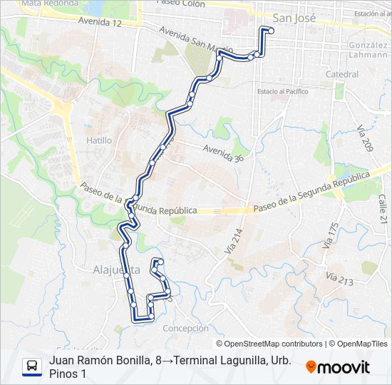 Mapa de SAN JOSÉ - ALAJUELITA - CHOROTEGA - LAGUNILLA de autobús