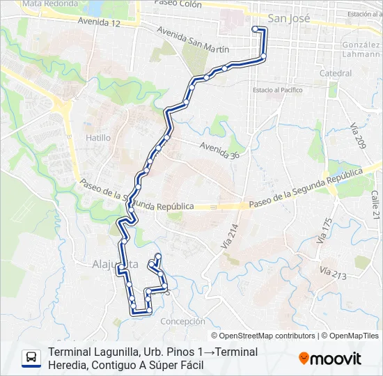 SAN JOSÉ - ALAJUELITA - CHOROTEGA - LAGUNILLA Bus Line Map