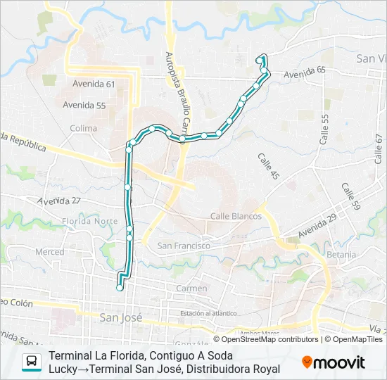 SAN JOSÉ - FLORIDA POR CRUCE Bus Line Map