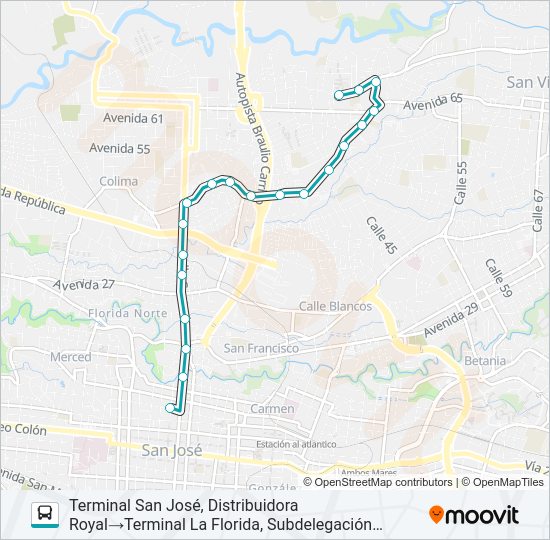 Mapa de SAN JOSÉ - FLORIDA POR CRUCE de autobús