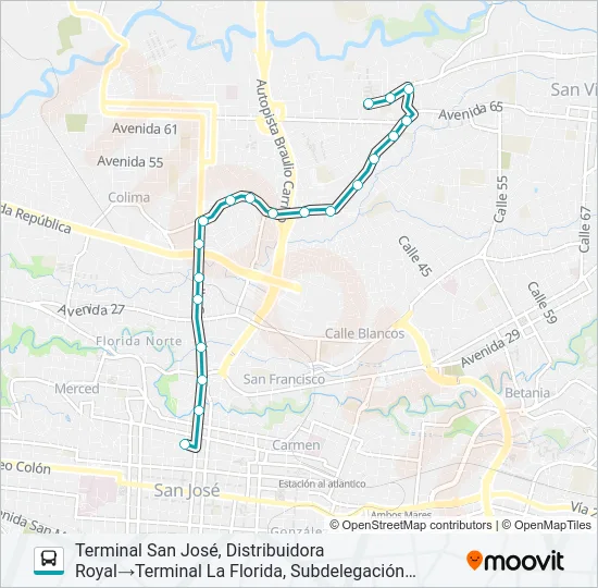SAN JOSÉ - FLORIDA POR CRUCE Bus Line Map