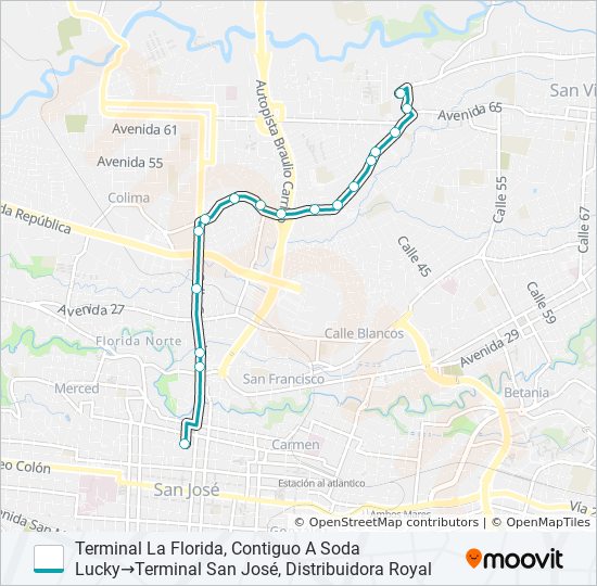 Mapa de SAN JOSÉ - FLORIDA POR CRUCE de autobús