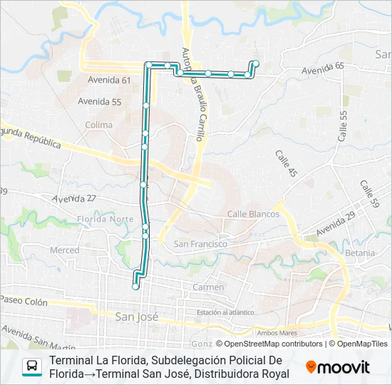 SAN JOSÉ - FLORIDA POR TIBAS Bus Line Map