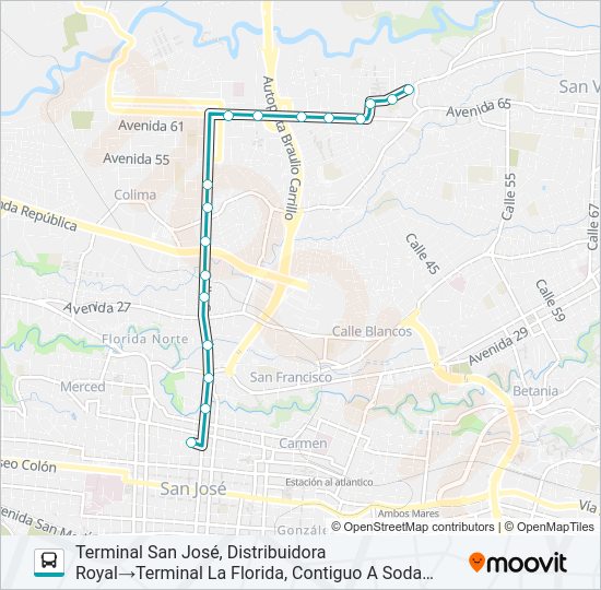 Mapa de SAN JOSÉ - FLORIDA POR TIBAS de autobús