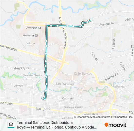 SAN JOSÉ - FLORIDA POR TIBAS Bus Line Map
