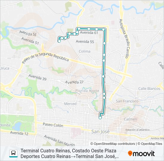 Mapa de SAN JOSÉ - CUATRO REINAS POR TIBÁS de autobús