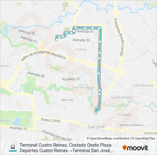 SAN JOSÉ - CUATRO REINAS POR TIBÁS Bus Line Map