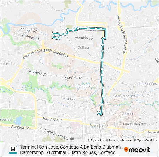 Mapa de SAN JOSÉ - CUATRO REINAS POR TIBÁS de autobús