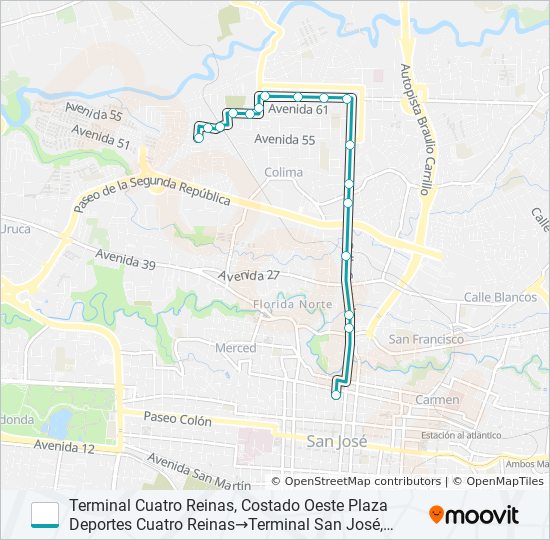 Mapa de SAN JOSÉ - CUATRO REINAS POR TIBÁS de autobús
